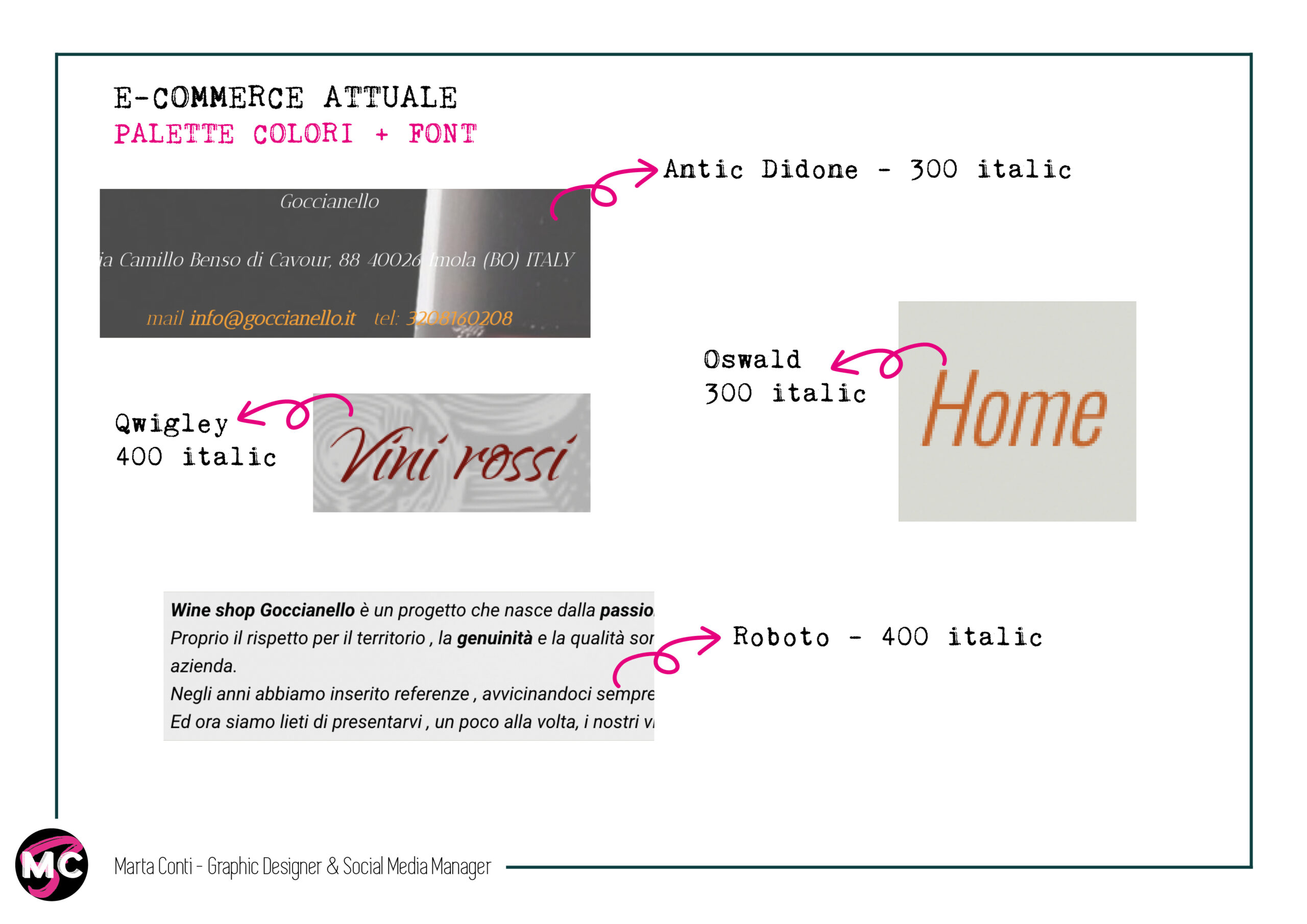 Analisi palette colori e font dell'e-commerce Goccianello prima del restyling