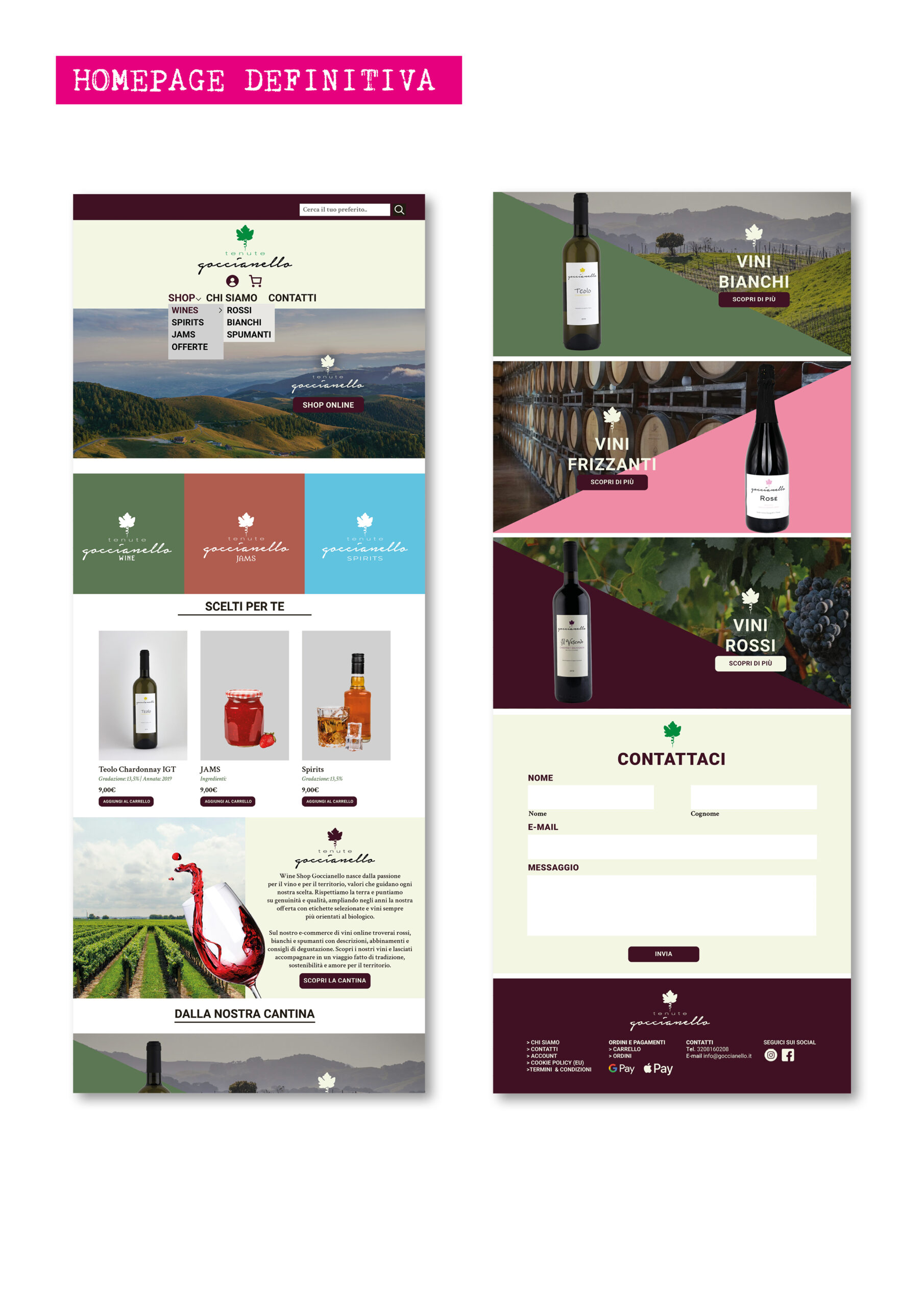 Wireframe e struttura nuova homepage e-commerce Tenute Goccianello