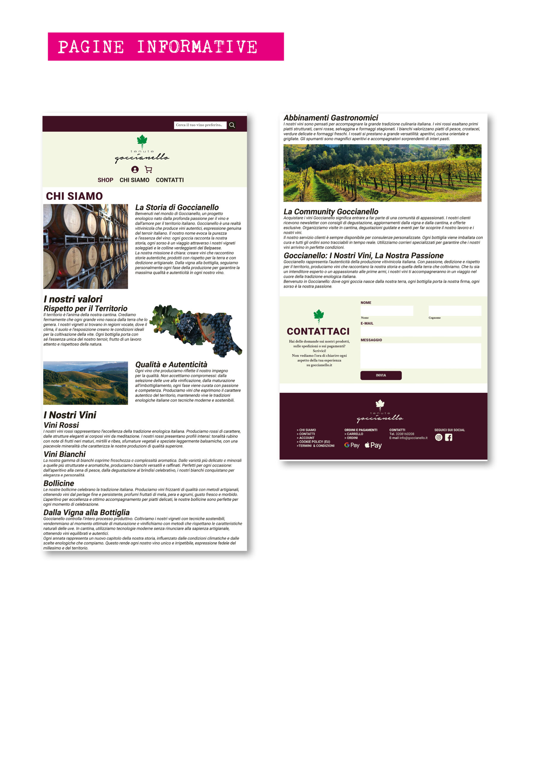 Wireframe e struttura nuova homepage e-commerce Tenute Goccianello